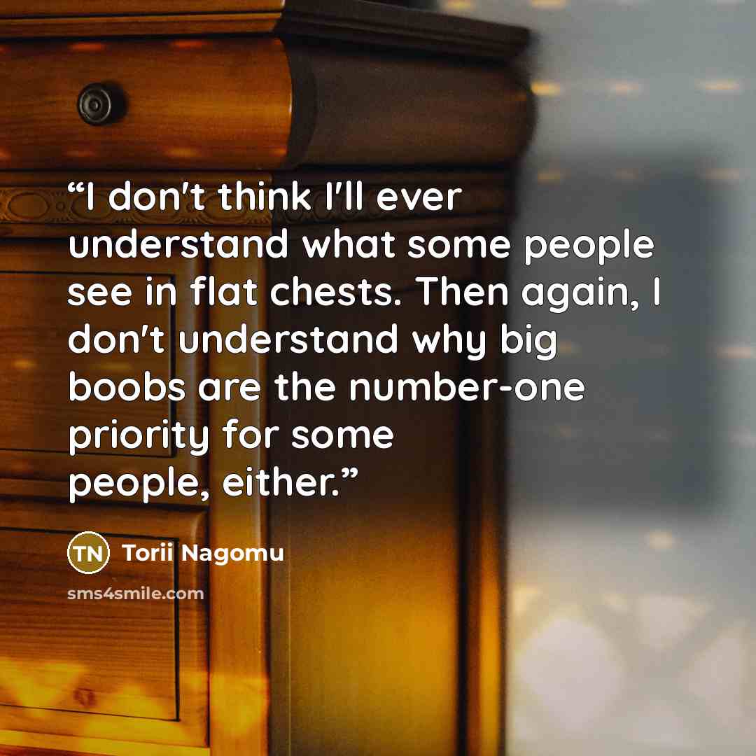 “I don't think I'll ever understand what some people see in flat chests. Then again, I don't understand why big boobs are the number-one priority for some people, either.” quote by Torii Nagomu