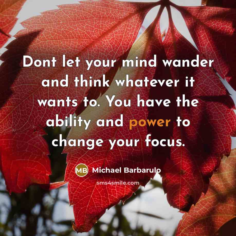 “Dont let your mind wander and think whatever it wants to. You have the ability and power to change your focus.” quote by Michael Barbarulo