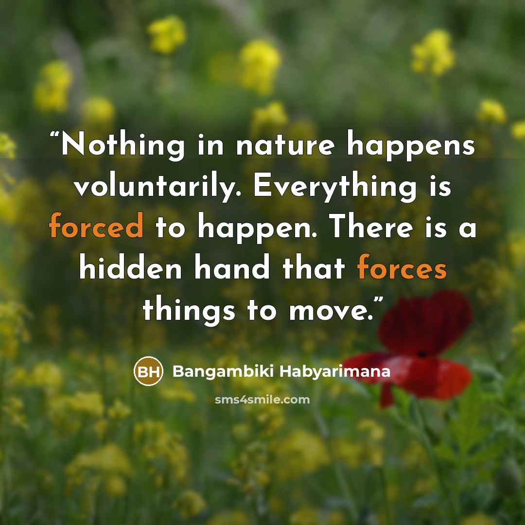“Nothing in nature happens voluntarily. Everything is forced to happen. There is a hidden hand that forces things to move.” quote by Bangambiki Habyarimana
