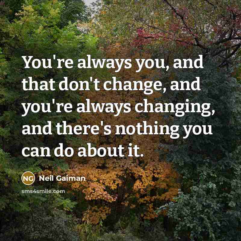 “You're always you, and that don't change, and you're always changing, and there's nothing you can do about it.” quote by Neil Gaiman