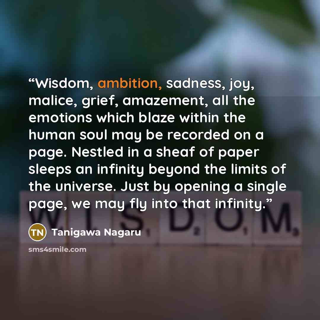 “Wisdom, ambition, sadness, joy, malice, grief, amazement, all the emotions which blaze within the human soul may be recorded on a page. Nestled in a sheaf of paper sleeps an infinity beyond the limits of the universe. Just by opening a single page, we may fly into that infinity.” quote by Tanigawa Nagaru