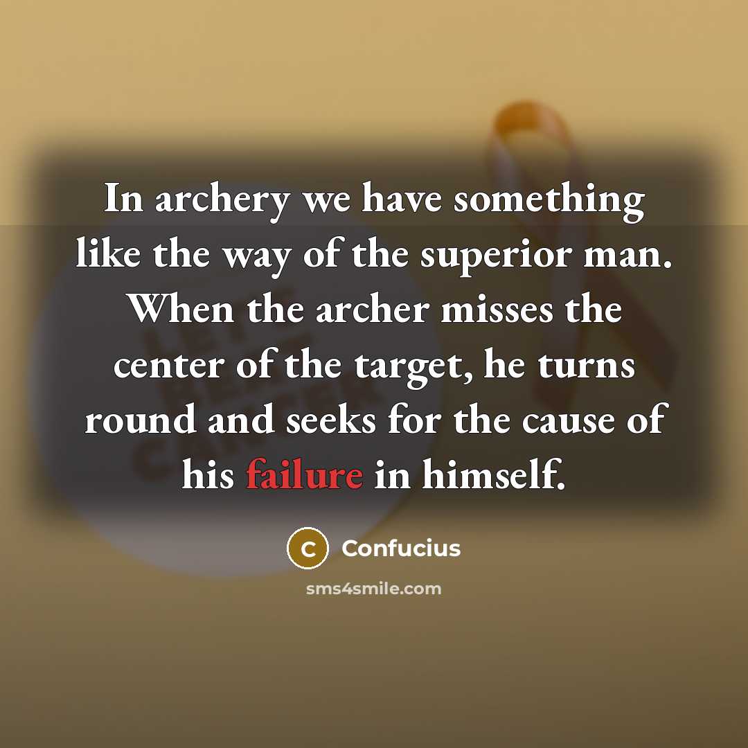 “In archery we have something like the way of the superior man. When the archer misses the center of the target, he turns round and seeks for the cause of his failure in himself.” quote by Confucius