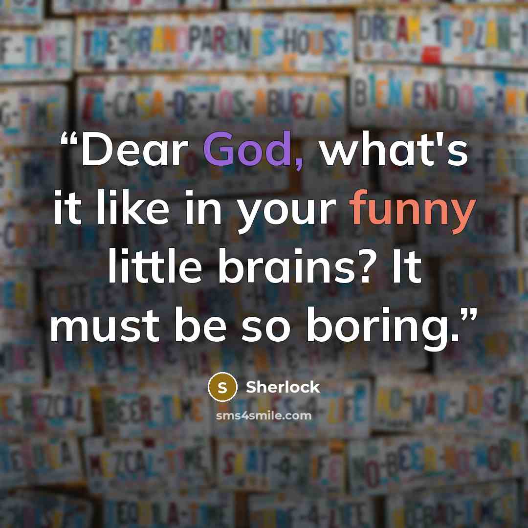 “Dear God, what's it like in your funny little brains? It must be so boring.” quote by Sherlock