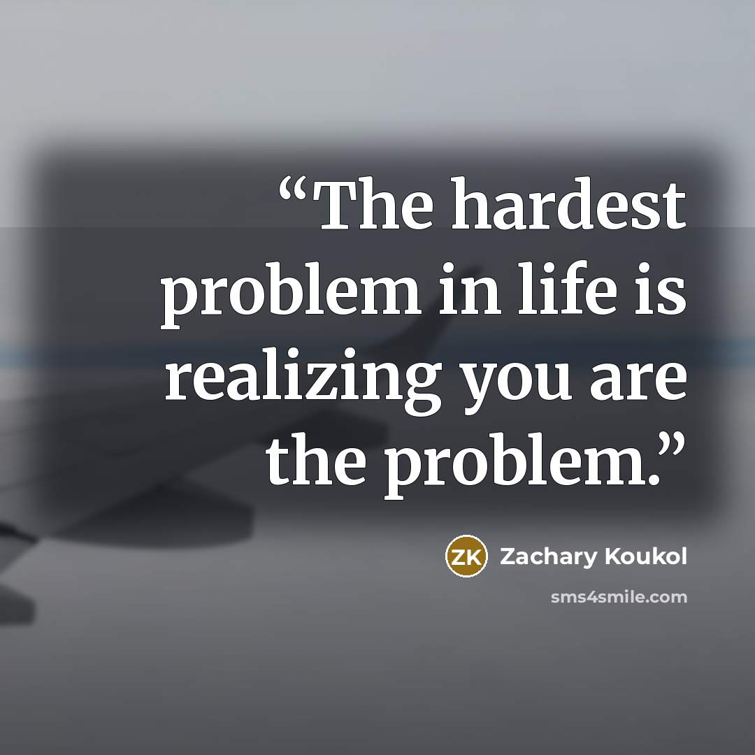 “The hardest problem in life is realizing you are the problem.” quote by Zachary Koukol