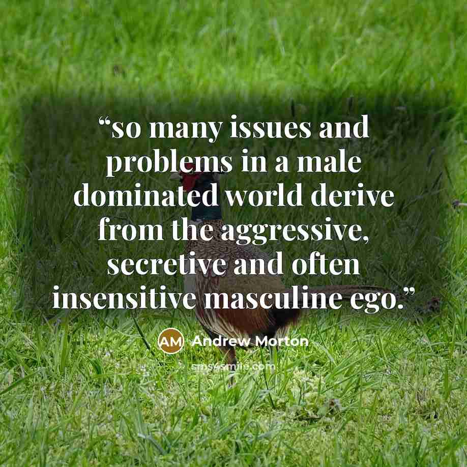 “so many issues and problems in a male dominated world derive from the aggressive, secretive and often insensitive masculine ego.” quote by Andrew Morton