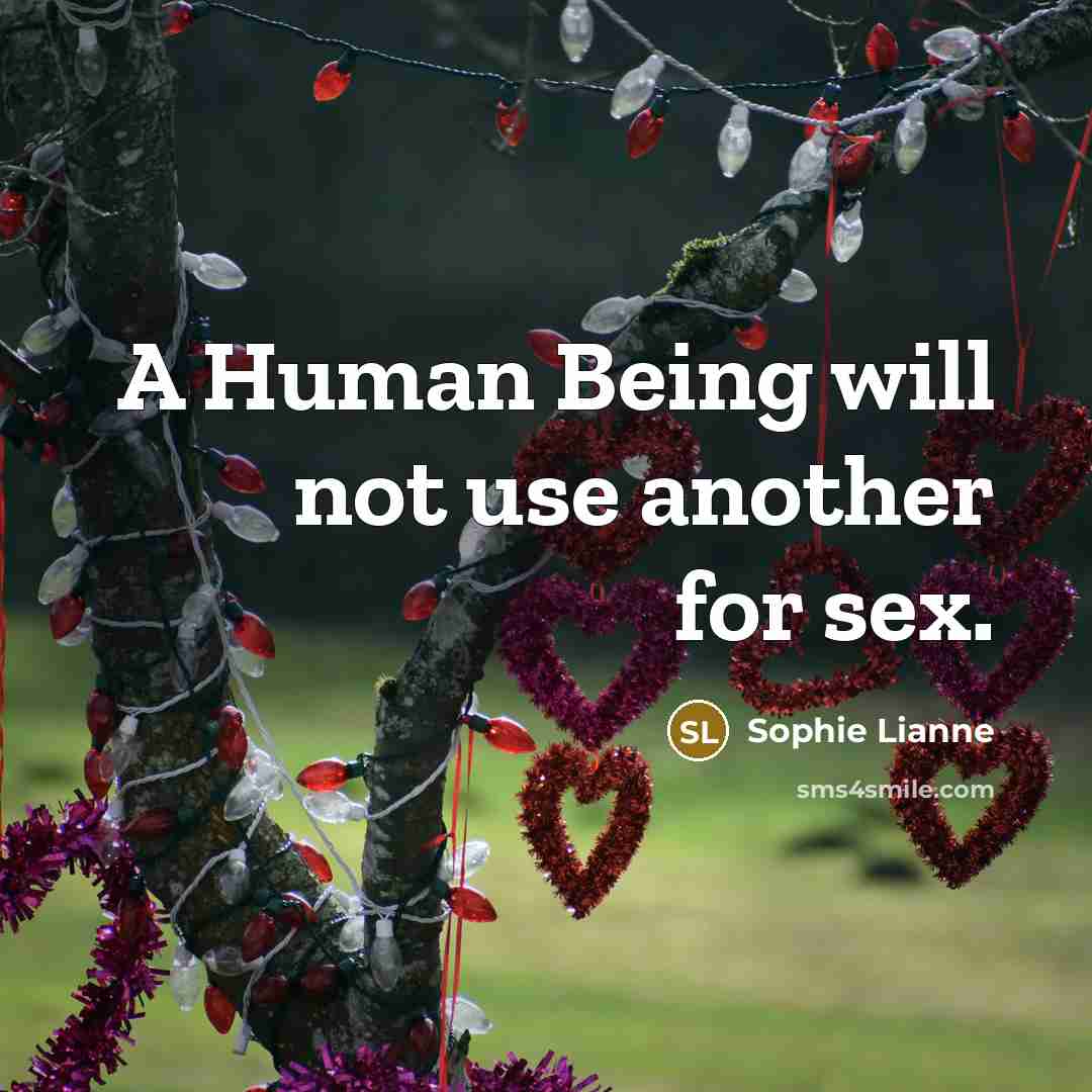 “A Human Being will not use another for sex.” quote by Sophie Lianne