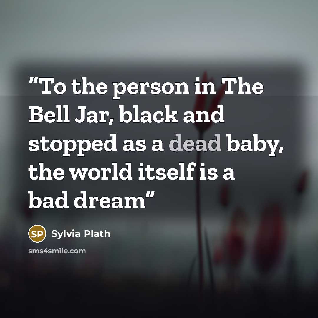 “To the person in The Bell Jar, black and stopped as a dead baby, the world itself is a bad dream” quote by Sylvia Plath