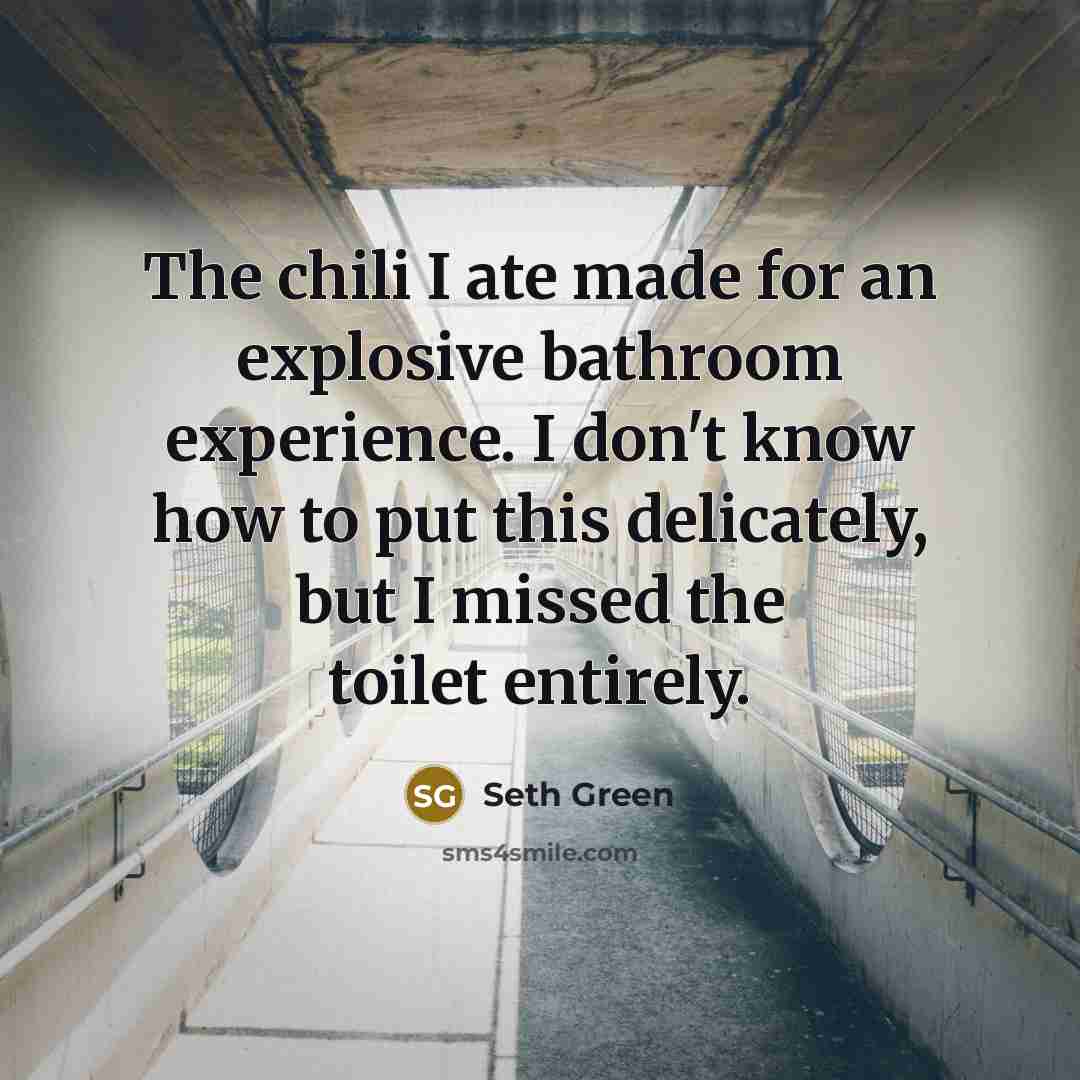 “The chili I ate made for an explosive bathroom experience. I don't know how to put this delicately, but I missed the toilet entirely.” quote by Seth Green