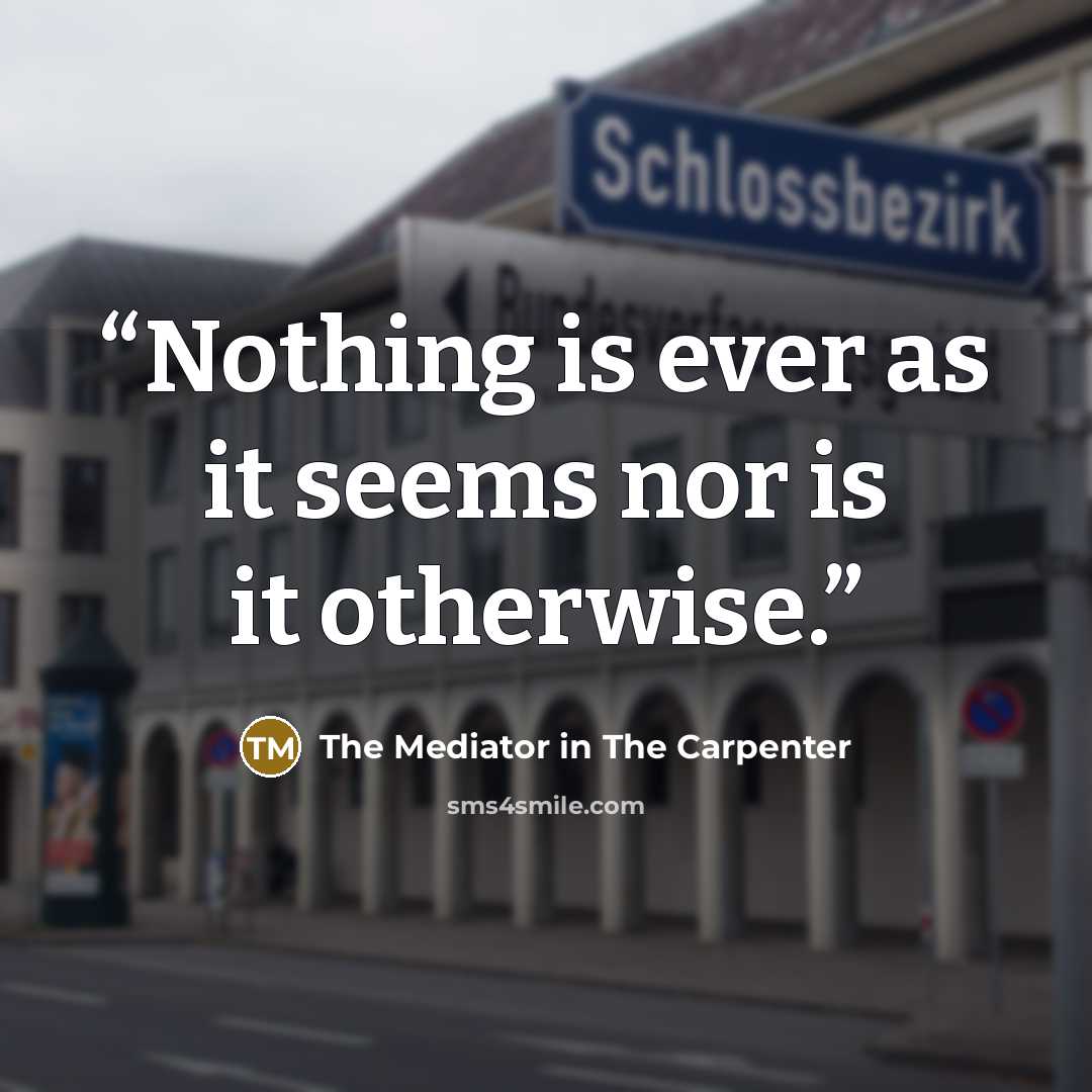 “Nothing is ever as it seems nor is it otherwise.” quote by The Mediator in The Carpenter
