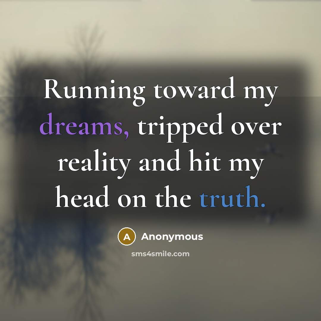 “Running toward my dreams, tripped over reality and hit my head on the truth.” quote by Anonymous