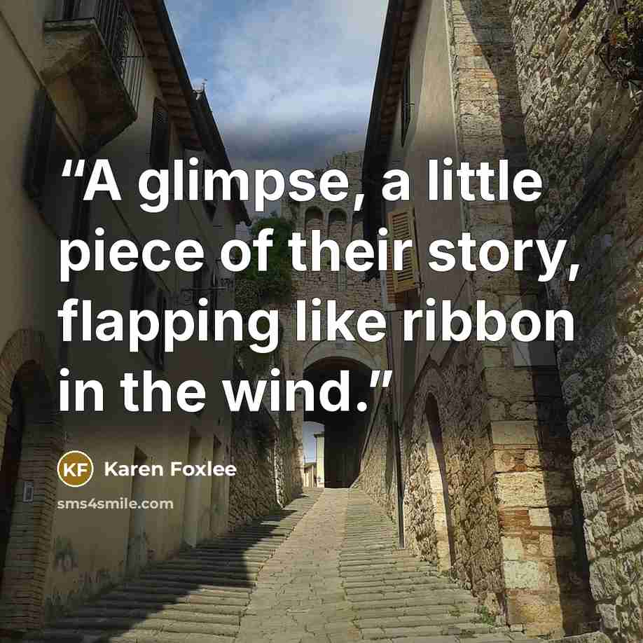 “A glimpse, a little piece of their story, flapping like ribbon in the wind.” quote by Karen Foxlee