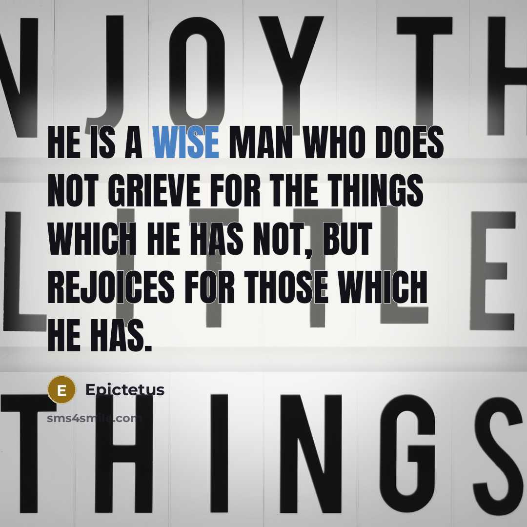 “He is a wise man who does not grieve for the things which he has not, but rejoices for those which he has.” quote by Epictetus