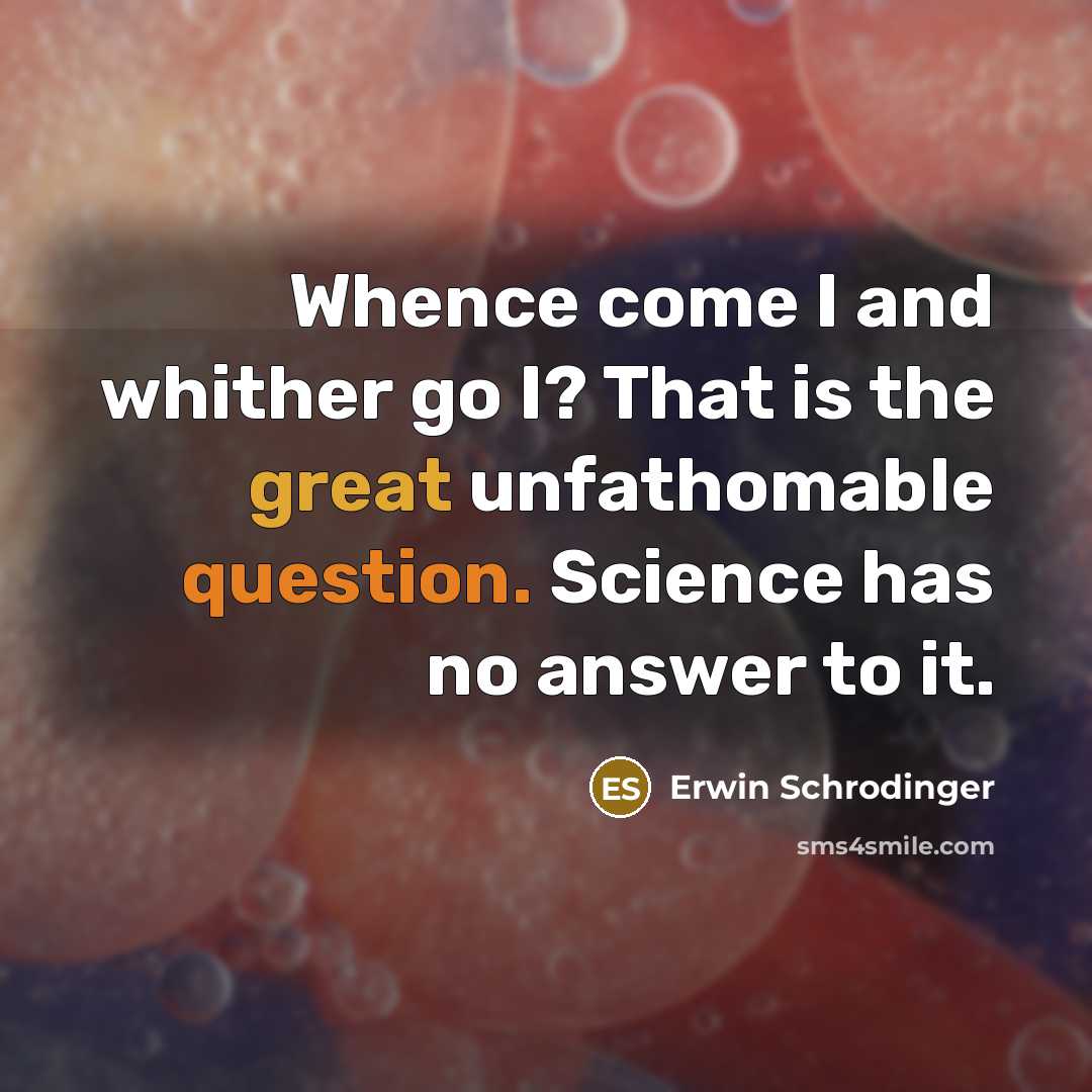 “Whence come I and whither go I? That is the great unfathomable question. Science has no answer to it.” quote by Erwin Schrodinger