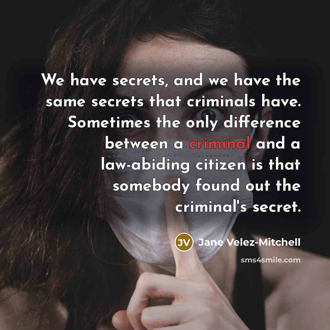 “We have secrets, and we have the same secrets that criminals have. Sometimes the only difference between a criminal and a law-abiding citizen is that somebody found out the criminal's secret.” quote by Jane Velez-Mitchell