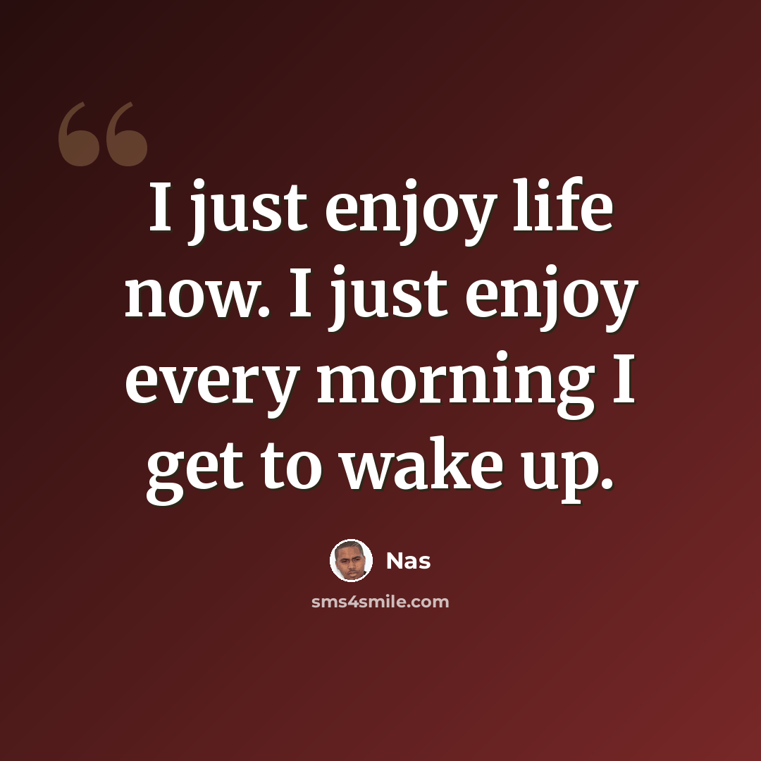 “I just enjoy life now. I just enjoy every morning I get to wake up.” quote by Nas