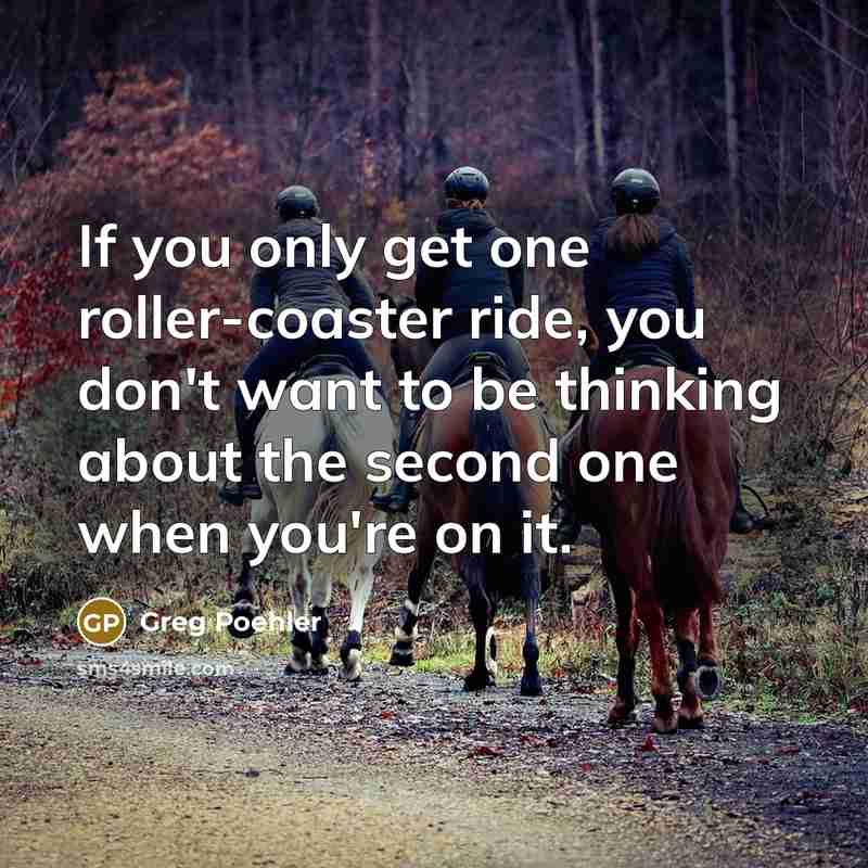 “If you only get one roller-coaster ride, you don't want to be thinking about the second one when you're on it.” quote by Greg Poehler
