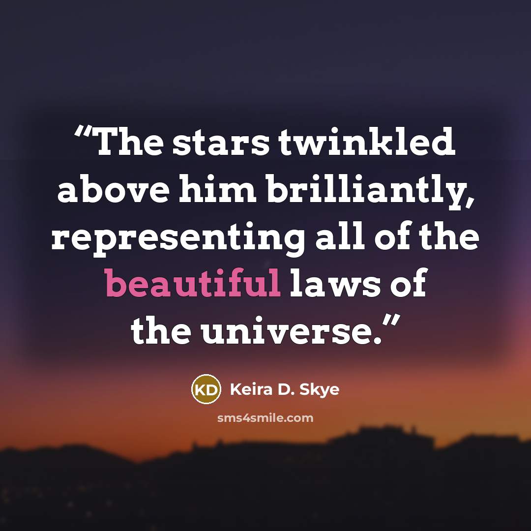 “The stars twinkled above him brilliantly, representing all of the beautiful laws of the universe.” quote by Keira D. Skye