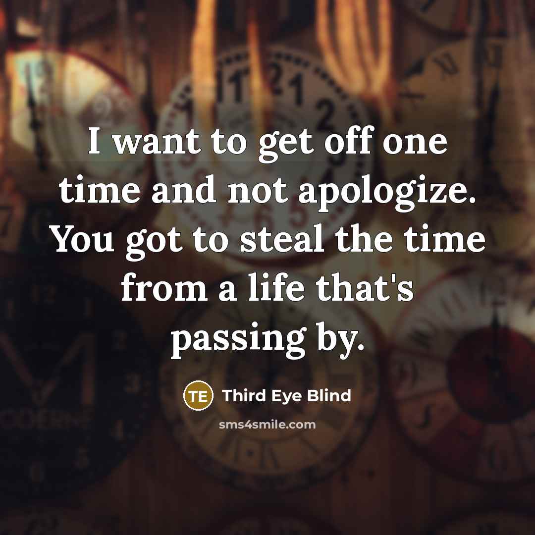 “I want to get off one time and not apologize. You got to steal the time from a life that's passing by.” quote by Third Eye Blind