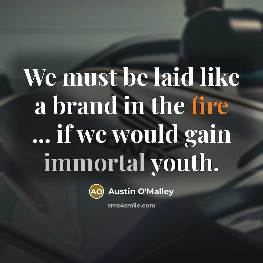 “We must be laid like a brand in the fire ... if we would gain immortal youth.” quote by Austin O'Malley