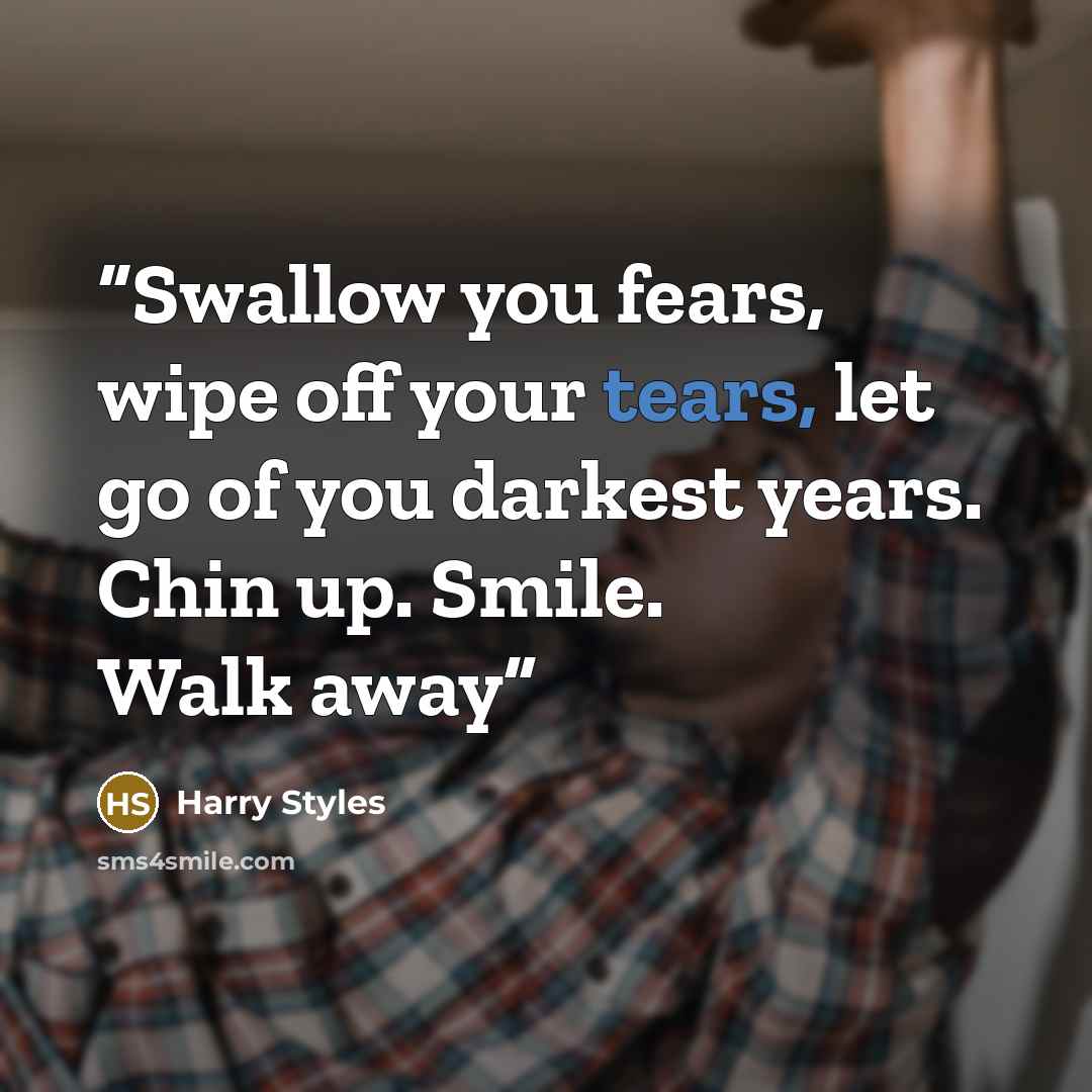 “Swallow you fears, wipe off your tears, let go of you darkest years. Chin up. Smile. Walk away” quote by Harry Styles