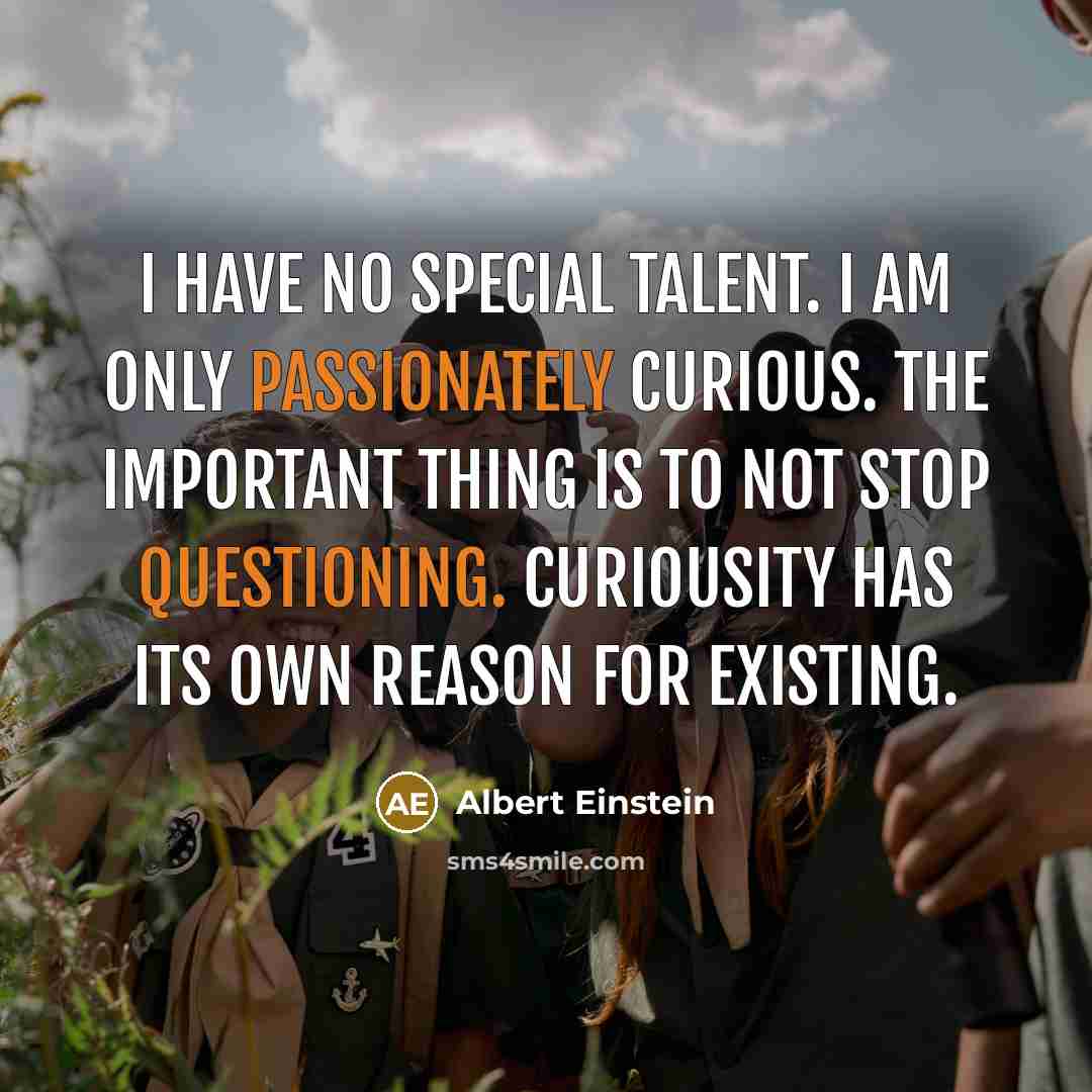 “I have no special talent. I am only passionately curious. The important thing is to not stop questioning. Curiousity has its own reason for existing.” quote by Albert Einstein