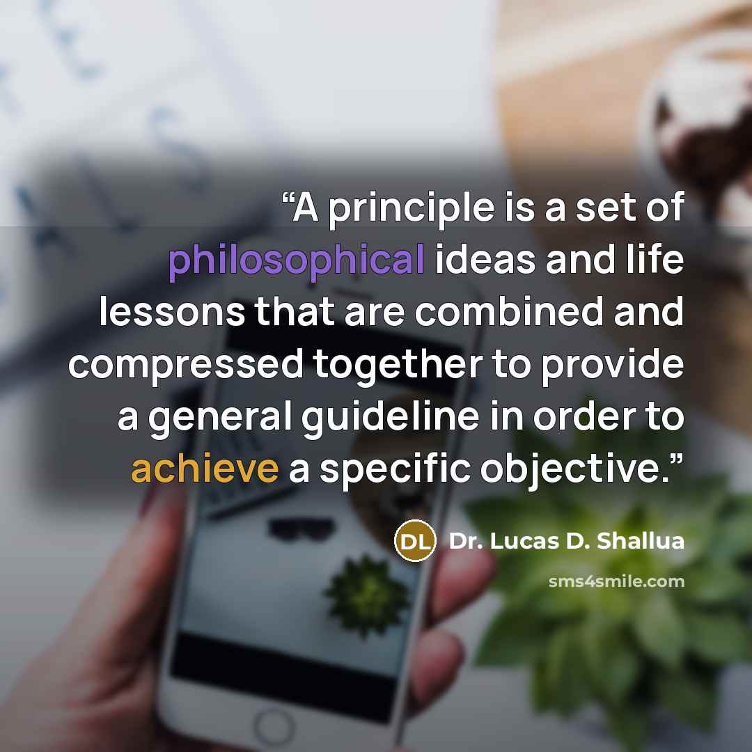 “A principle is a set of philosophical ideas and life lessons that are combined and compressed together to provide a general guideline in order to achieve a specific objective.” quote by Dr. Lucas D. Shallua