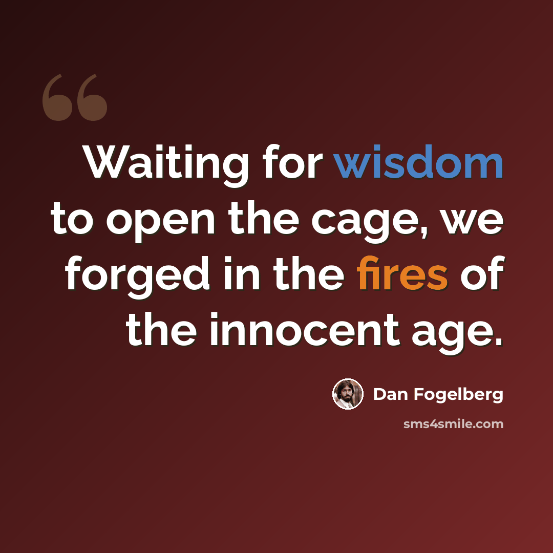 “Waiting for wisdom to open the cage, we forged in the fires of the innocent age.” quote by Dan Fogelberg