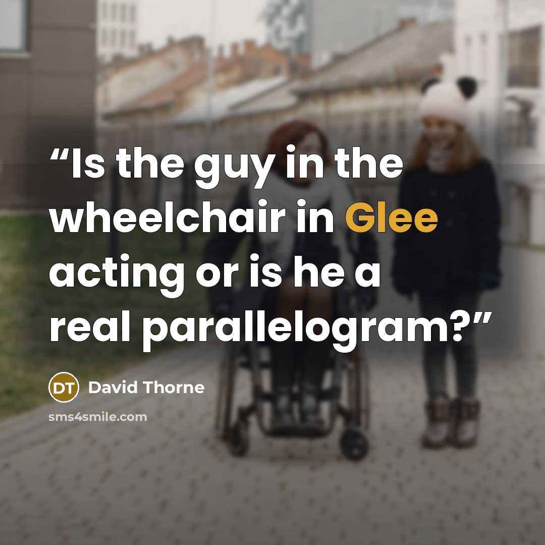 “Is the guy in the wheelchair in Glee acting or is he a real parallelogram?” quote by David Thorne