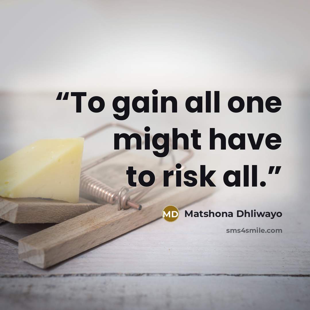 “To gain all one might have to risk all.” quote by Matshona Dhliwayo