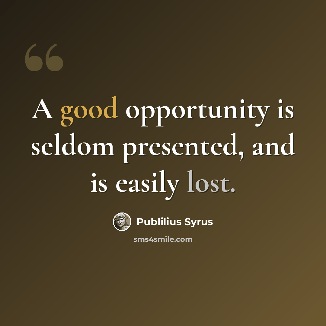 “A good opportunity is seldom presented, and is easily lost.” quote by Publilius Syrus