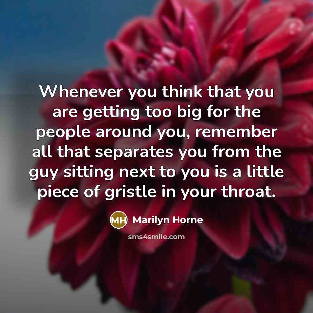 “Whenever you think that you are getting too big for the people around you, remember all that separates you from the guy sitting next to you is a little piece of gristle in your throat.” quote by Marilyn Horne