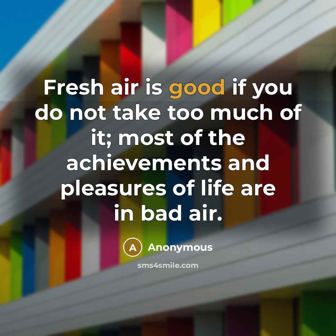 “Fresh air is good if you do not take too much of it; most of the achievements and pleasures of life are in bad air.” quote by Anonymous