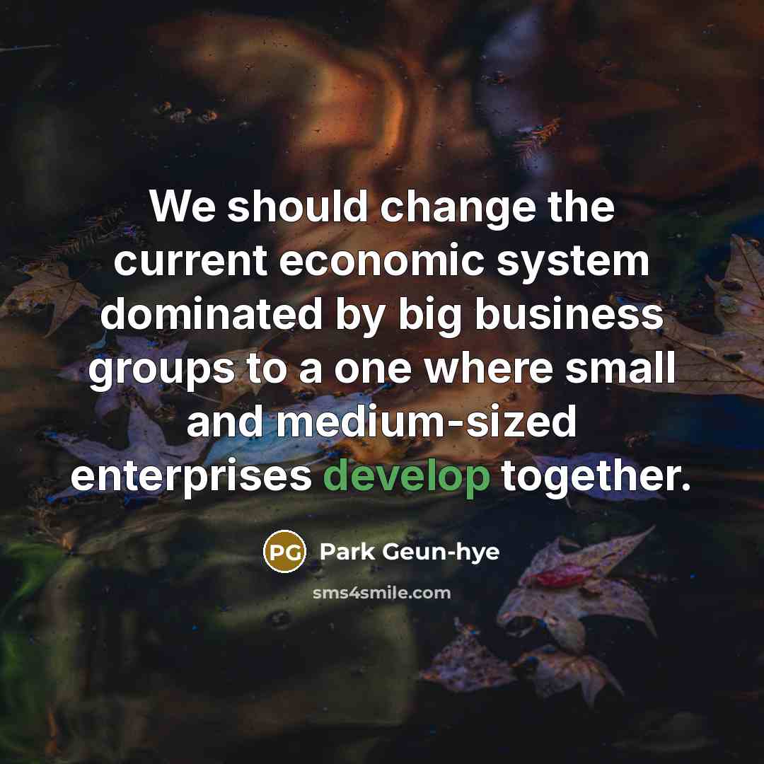 “We should change the current economic system dominated by big business groups to a one where small and medium-sized enterprises develop together.” quote by Park Geun-hye