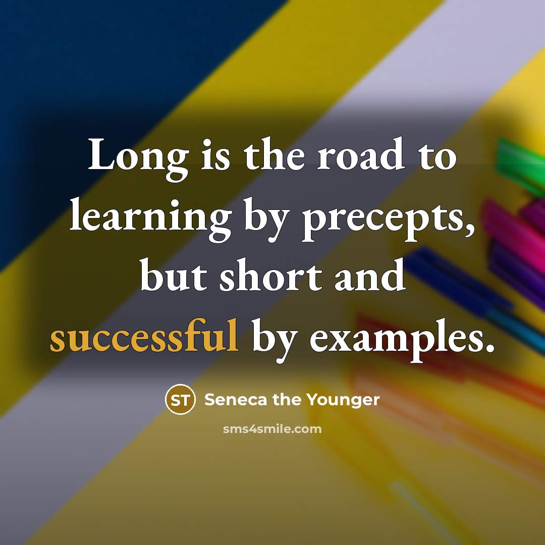 “Long is the road to learning by precepts, but short and successful by examples.” quote by Seneca the Younger
