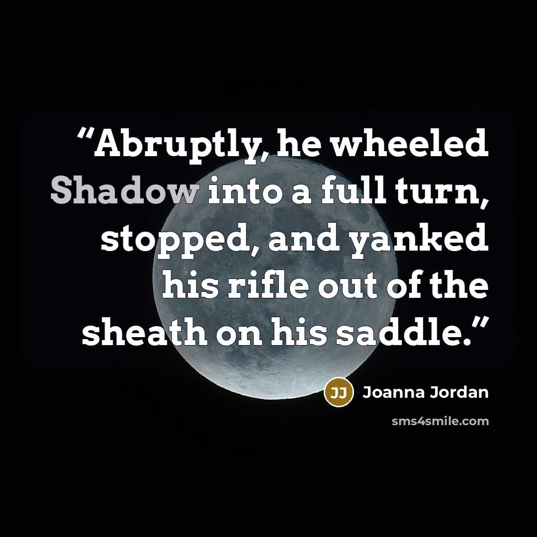 “Abruptly, he wheeled Shadow into a full turn, stopped, and yanked his rifle out of the sheath on his saddle.” quote by Joanna Jordan