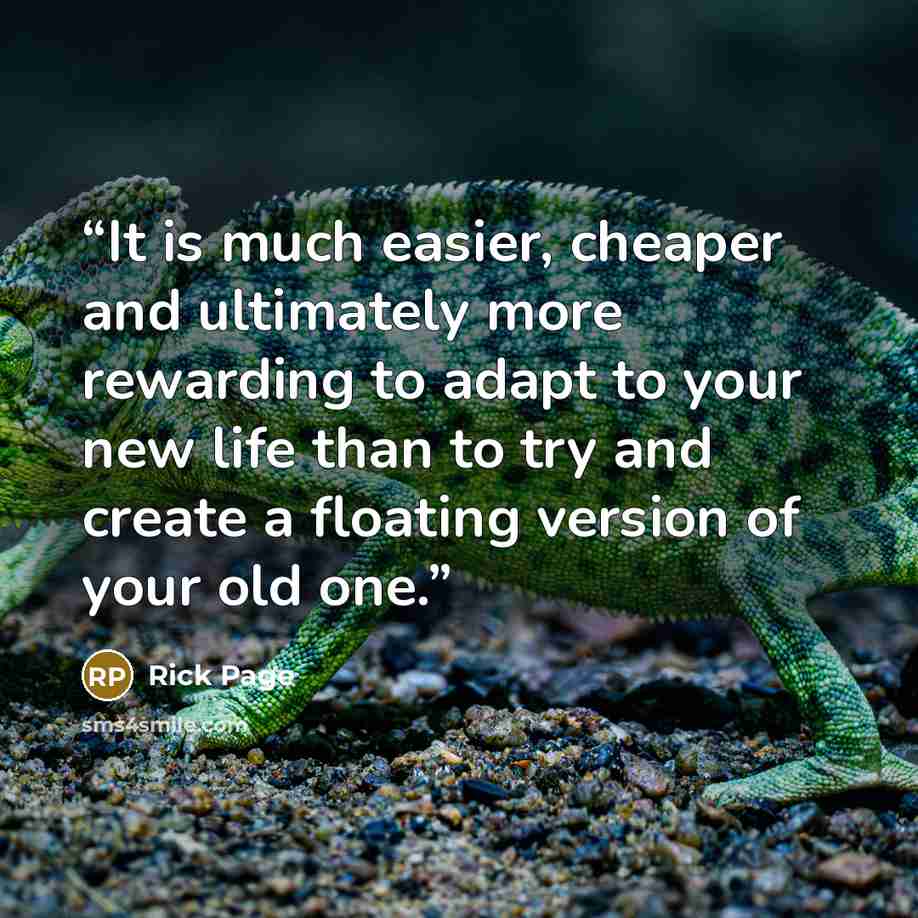 “It is much easier, cheaper and ultimately more rewarding to adapt to your new life than to try and create a floating version of your old one.” quote by Rick Page