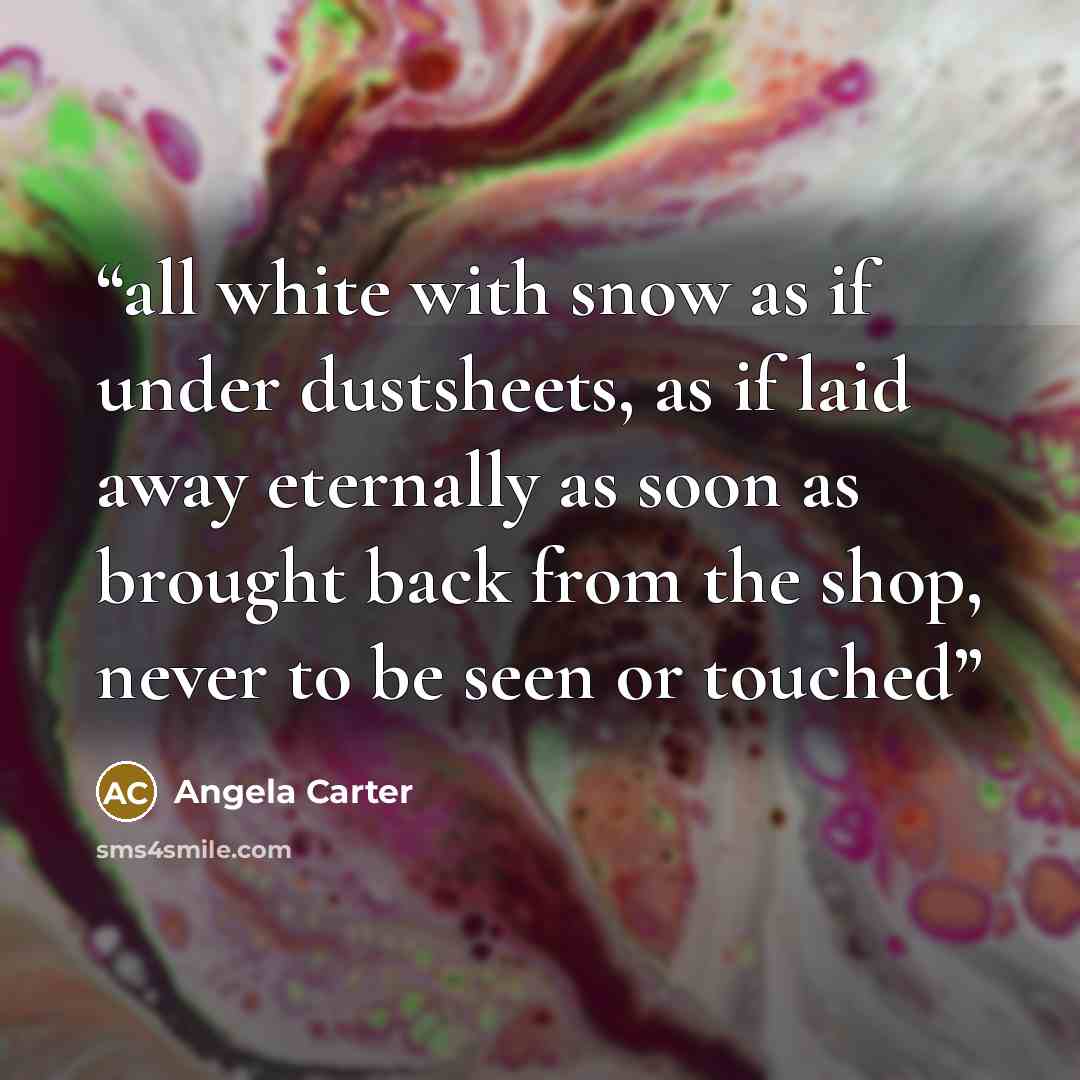 “all white with snow as if under dustsheets, as if laid away eternally as soon as brought back from the shop, never to be seen or touched” quote by Angela Carter