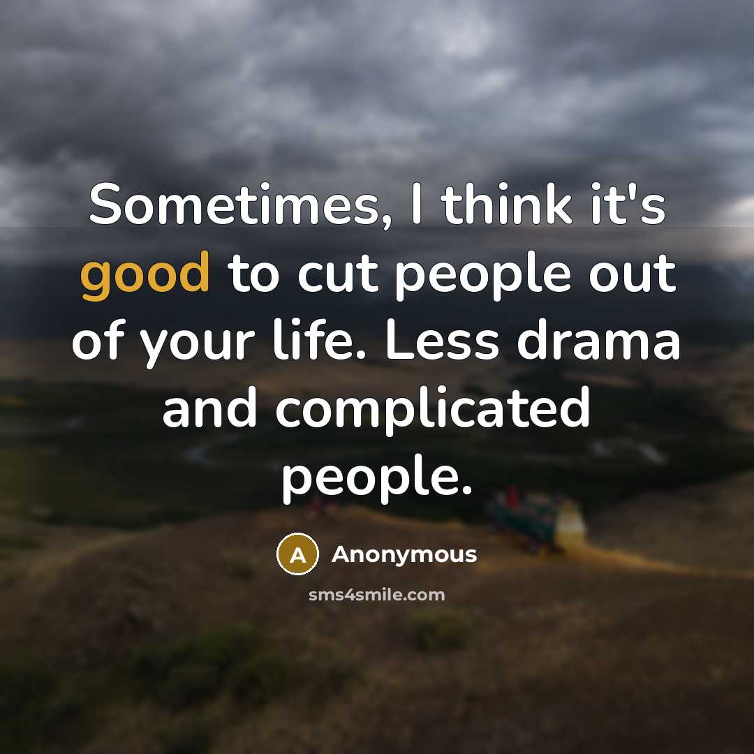 “Sometimes, I think it's good to cut people out of your life. Less drama and complicated people.” quote by Anonymous