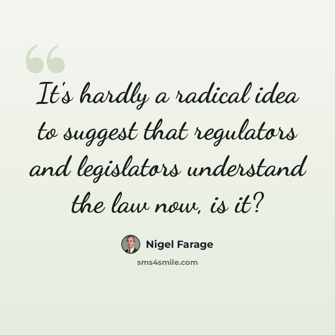 “It's hardly a radical idea to suggest that regulators and legislators understand the law now, is it?” quote by Nigel Farage