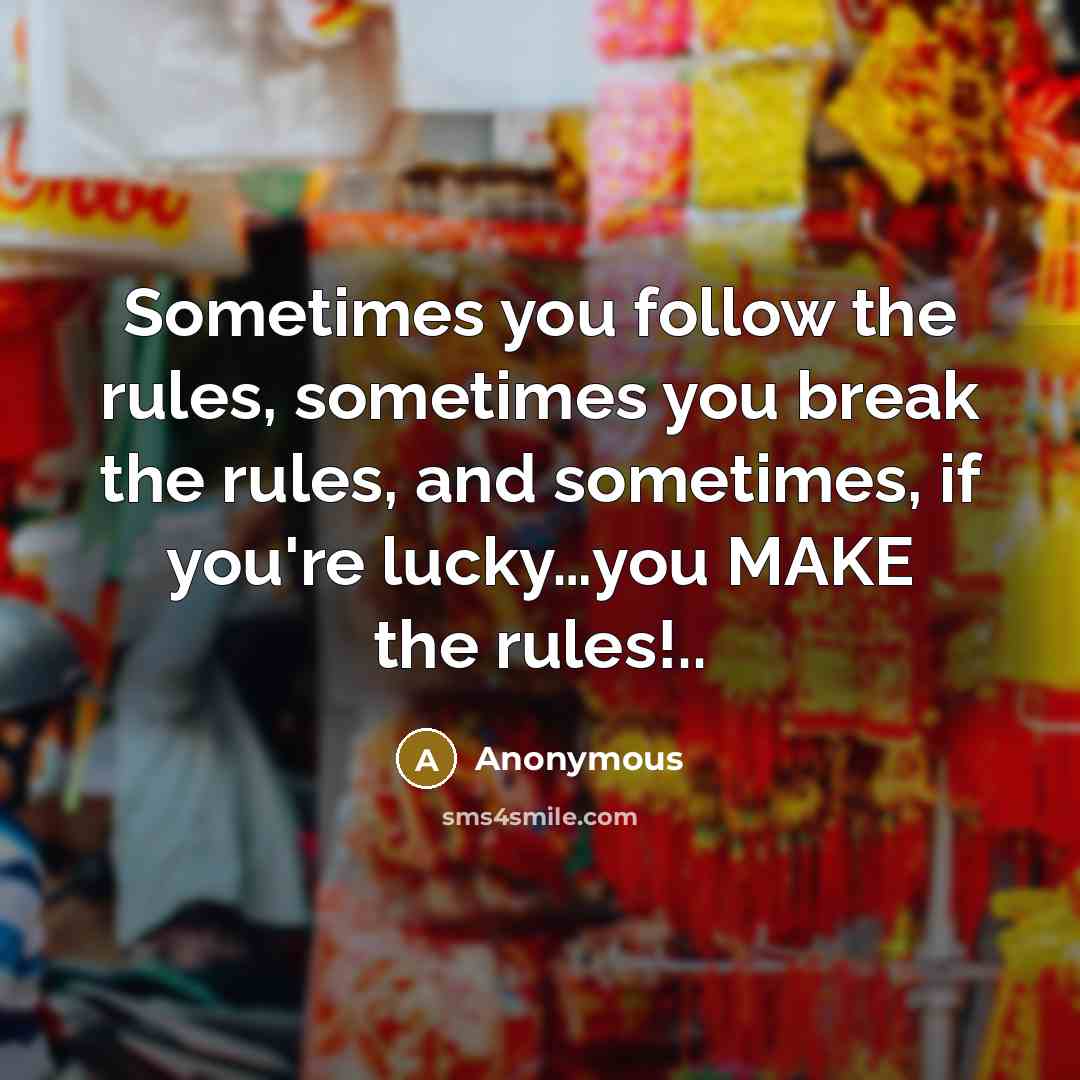 “Sometimes you follow the rules, sometimes you break the rules, and sometimes, if you're lucky…you MAKE the rules!..” quote by Anonymous