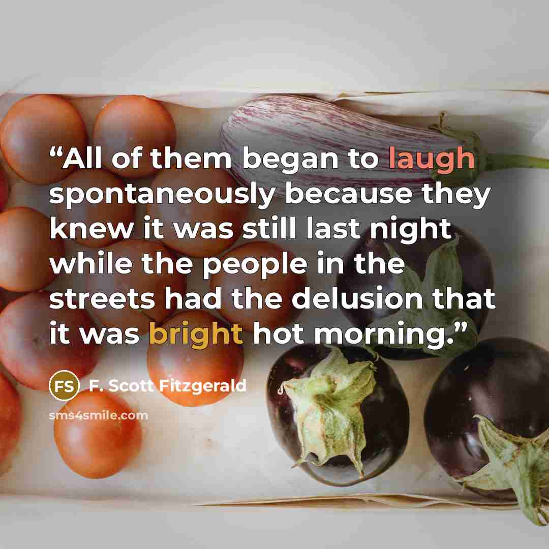 “All of them began to laugh spontaneously because they knew it was still last night while the people in the streets had the delusion that it was bright hot morning.” quote by F. Scott Fitzgerald