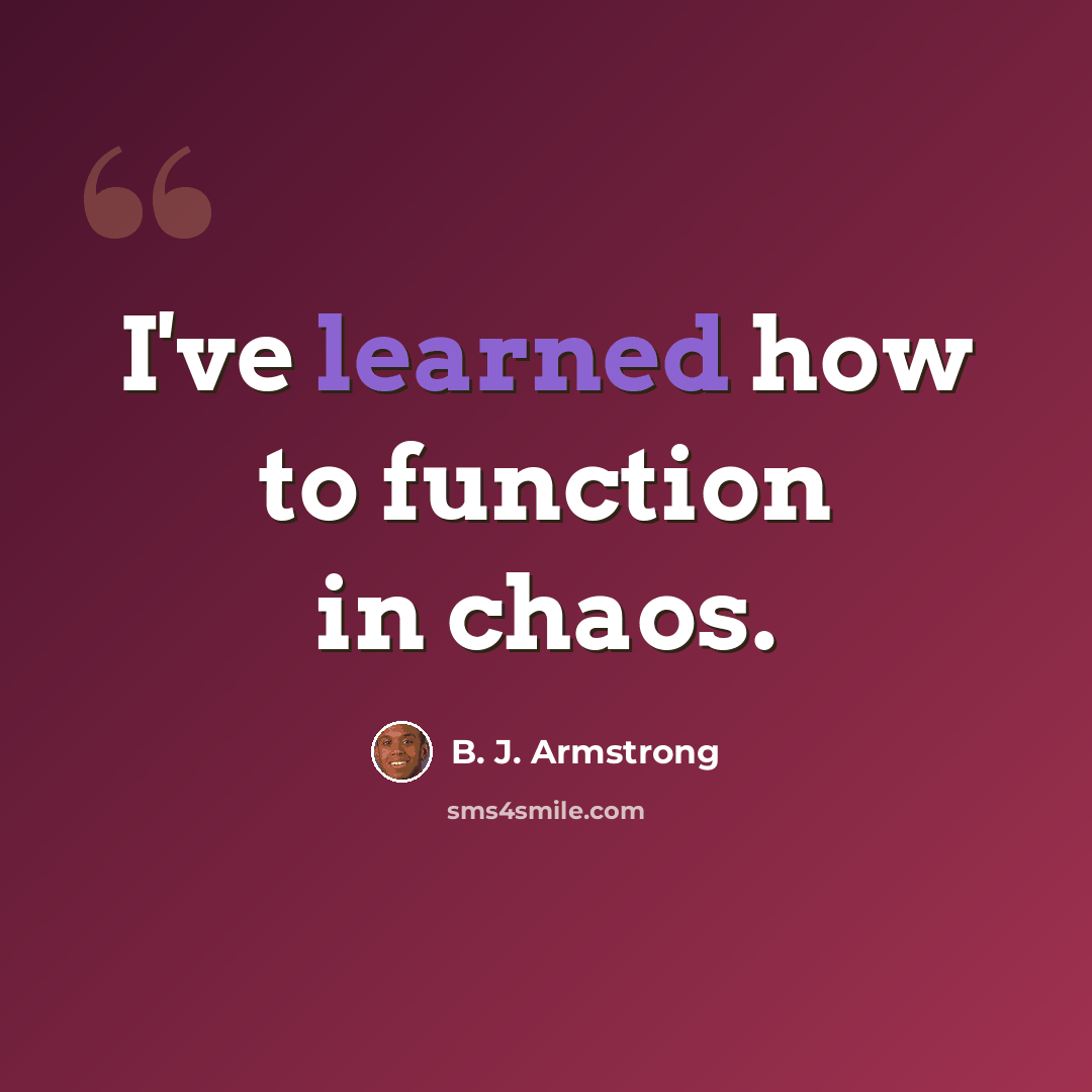 “I've learned how to function in chaos.” quote by B. J. Armstrong