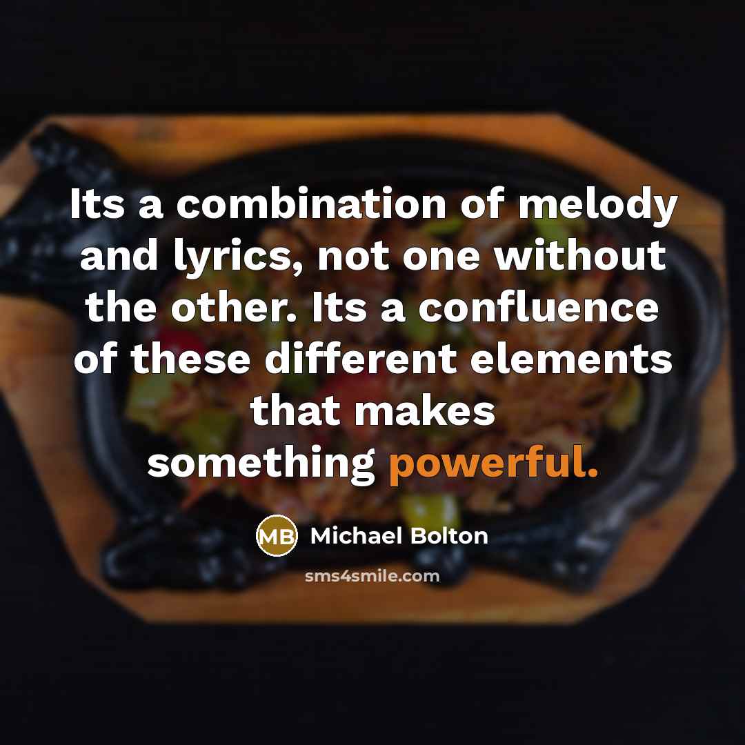 “Its a combination of melody and lyrics, not one without the other. Its a confluence of these different elements that makes something powerful.” quote by Michael Bolton