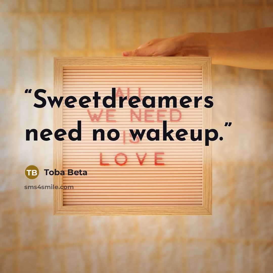 “Sweetdreamers need no wakeup.” quote by Toba Beta