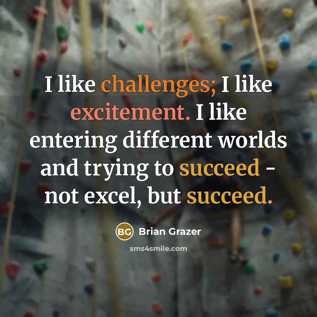 “I like challenges; I like excitement. I like entering different worlds and trying to succeed - not excel, but succeed.” quote by Brian Grazer