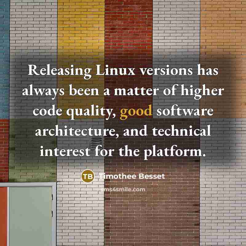 “Releasing Linux versions has always been a matter of higher code quality, good software architecture, and technical interest for the platform.” quote by Timothee Besset