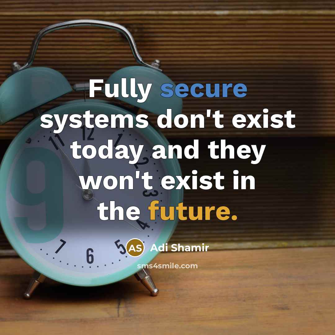 “Fully secure systems don't exist today and they won't exist in the future.” quote by Adi Shamir