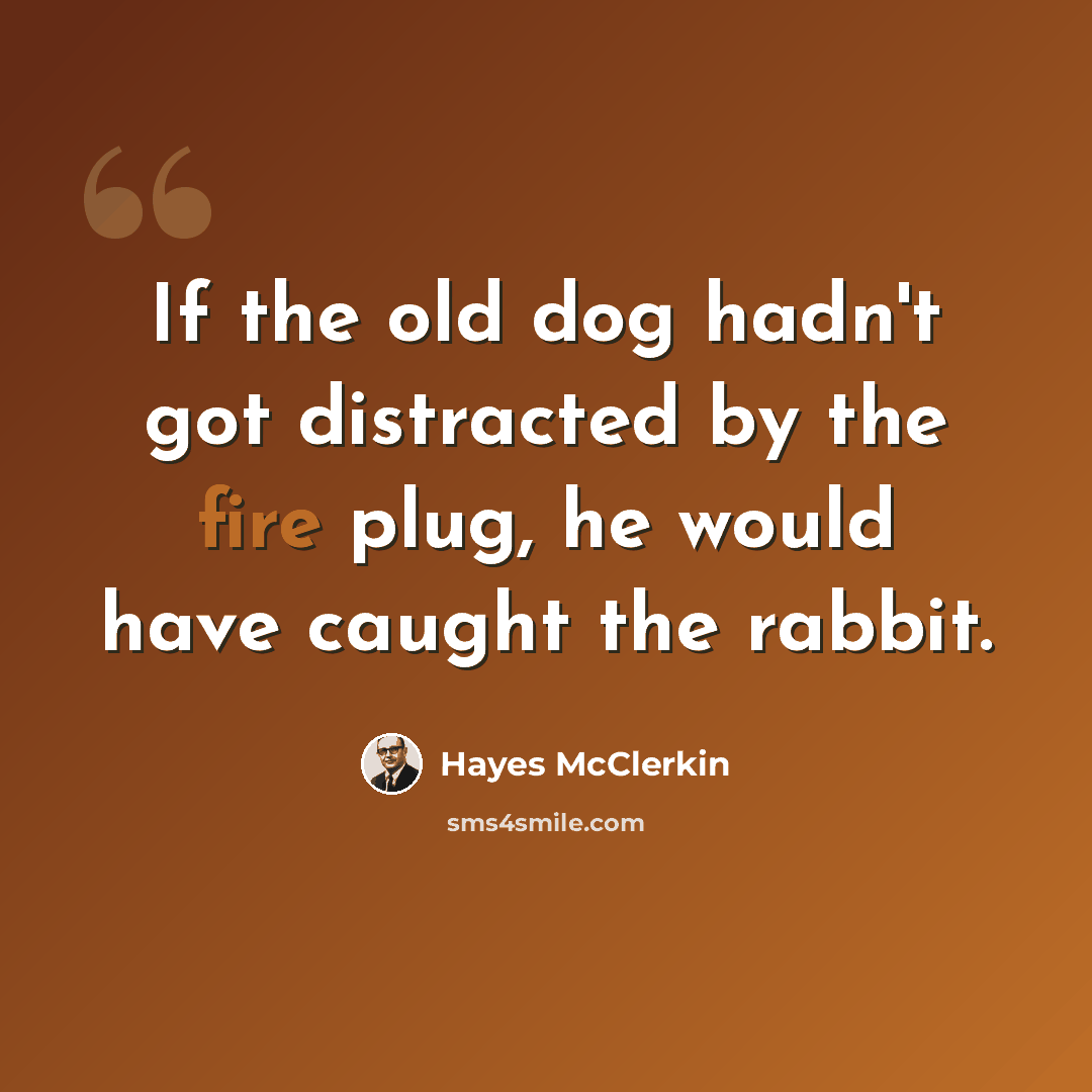 “If the old dog hadn't got distracted by the fire plug, he would have caught the rabbit.” quote by Hayes McClerkin