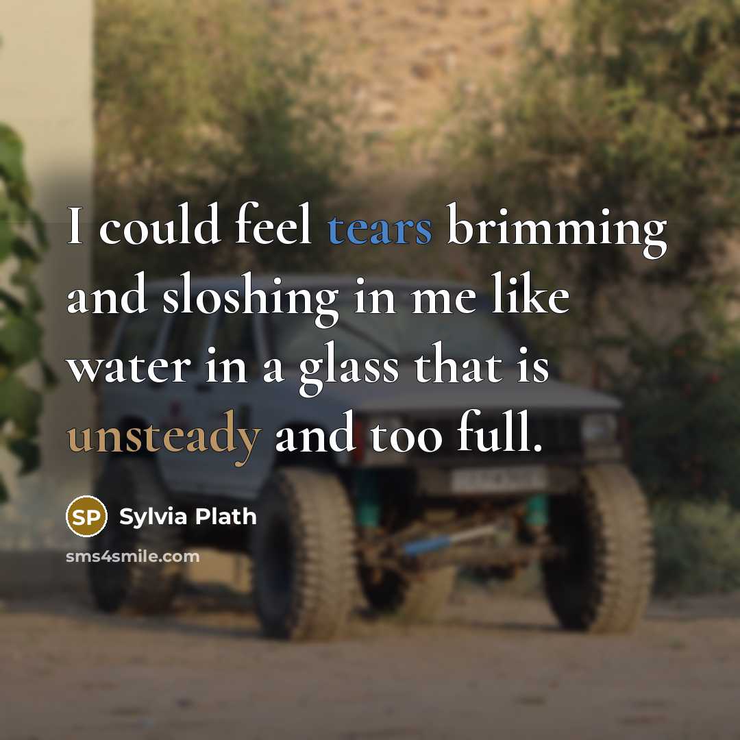 “I could feel tears brimming and sloshing in me like water in a glass that is unsteady and too full.” quote by Sylvia Plath