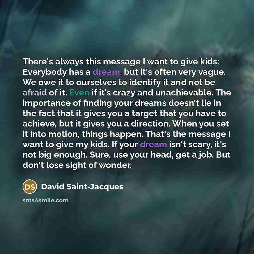 “There's always this message I want to give kids: Everybody has a dream, but it's often very vague. We owe it to ourselves to identify it and not be afraid of it. Even if it's crazy and unachievable. The importance of finding your dreams doesn't lie in the fact that it gives you a target that you…” quote by David Saint-Jacques